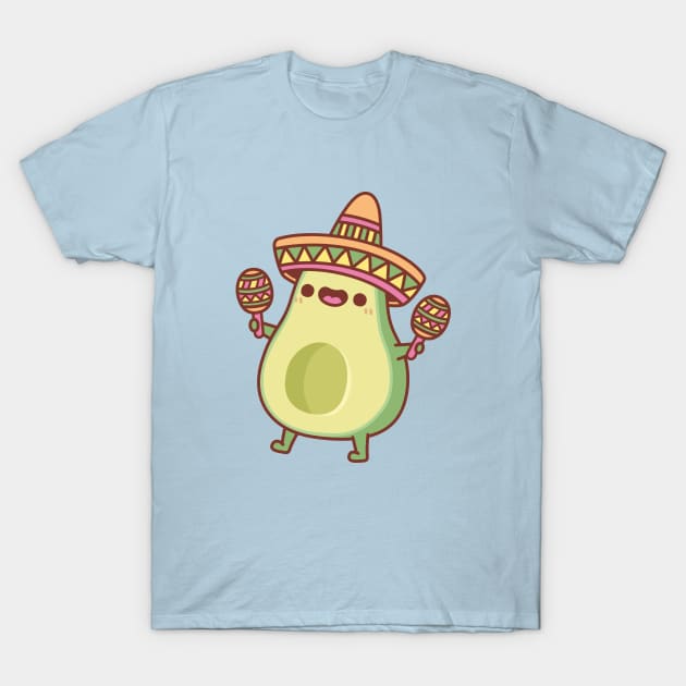 Cute Avocado With Sombrero Hat And Maracas T-Shirt by rustydoodle